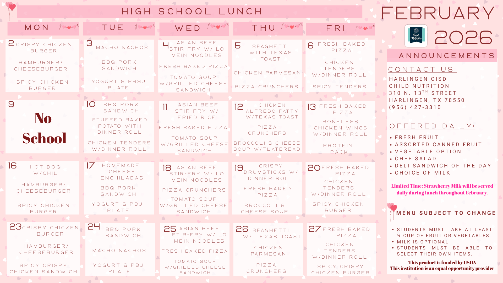 High School Updated Menu 12/9/25